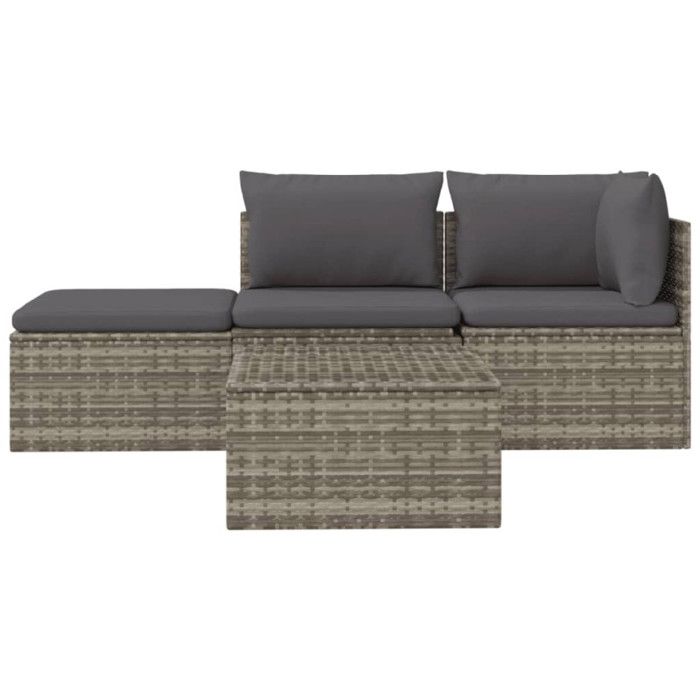 VidaXL Garden Lounge Set 4 Pcs with Cushions Grey Wicker, Outdoor Lounge Set, Furniture Set 318676