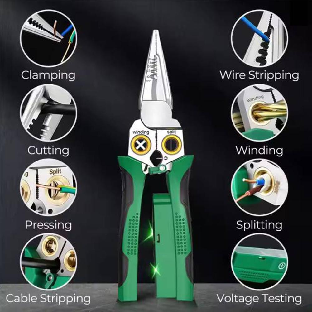 8-in-1 Wire Stripping Tool with Electricity Measurement Function Decrustation Plier Cable Scissors for Cutting and Pulling Wires