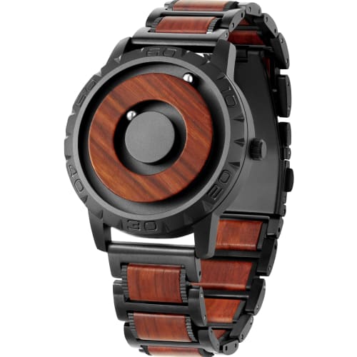 

EUTOUR Men s Wooden Magnetic Watch with Ball Bearing Design, Minimalist Casual Quartz Movement, 40mm, Black Dial, Wooden Band