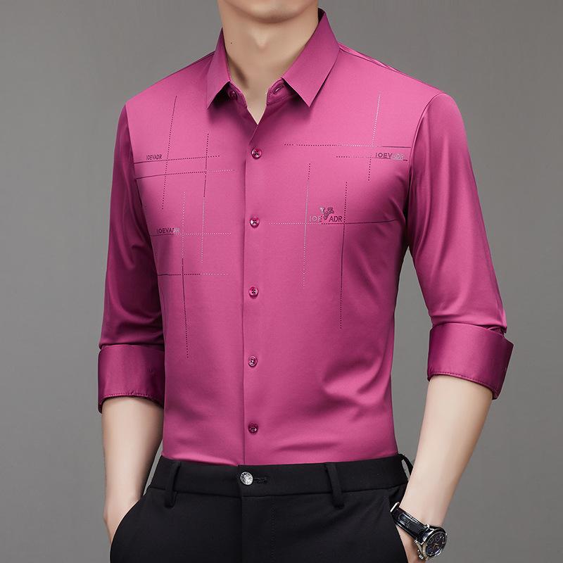Men Long Sleeve Turn Down Collar Business Casual Wrinkle Free Shirt