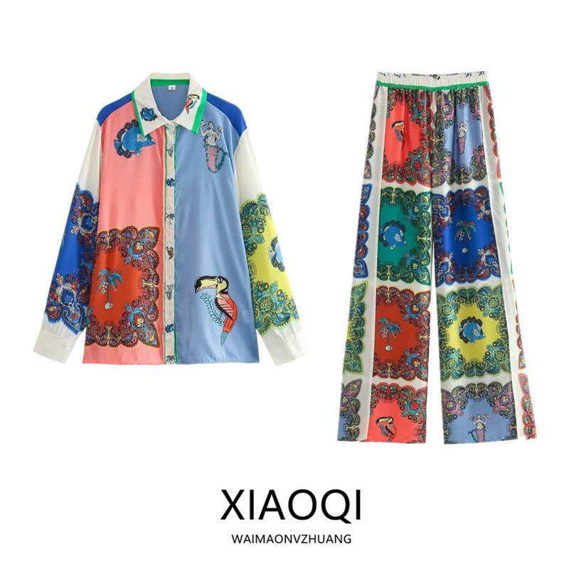 Fashion Style 2024 Summer New Arrival Women's Clothing Fashionable Temperamental All-Match Print Suit Shirt High Waist Casual Trousers
