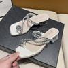 Fashion Mid Heels Crystal Clip Toe Women Slippers Summer Fad Flip Flops 2025 New Luxury Shoes Designer Brand Pumps Sandals Party Zapatos