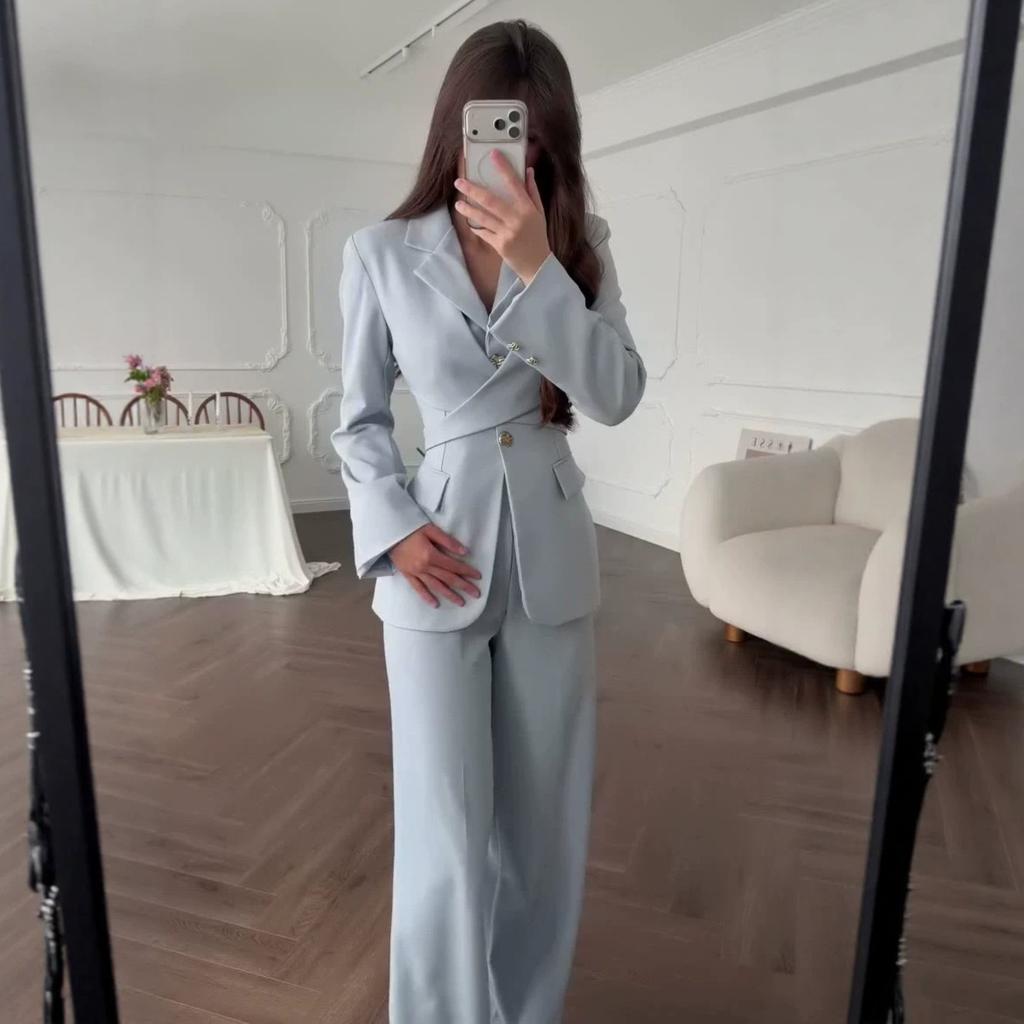 Spring and autumn new European and American Amazon cross-border long-sleeved suit waist shirt straight trousers suit