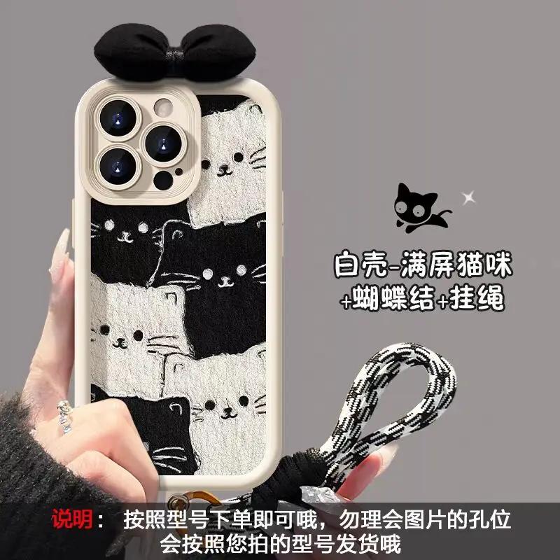 3D Bow Black Cat Lanyard Case For Honor 200 300 400 Pro MAGIC 90 7 Lite 5 6PRO X9C Smart X9 X7 20 Nova5T cover Soft Shockproof