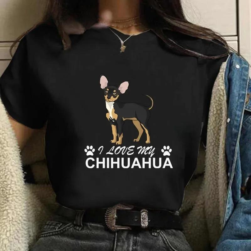 Cute Chihuahua Tshirt Womens Print I Love My Dog Chihuahua Tshirt Womens Summer Short Sleeve Top Y2k Tshirt