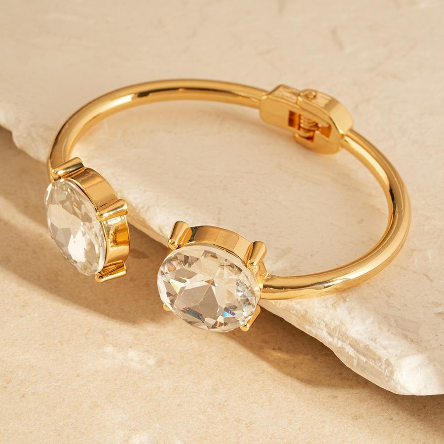 DIEZI Fashion Punk Gold Color Metal Cuff Bangles Vintage Exaggerated Rhinestone Geometric Bracelet Bangle For Women Men Jewelry