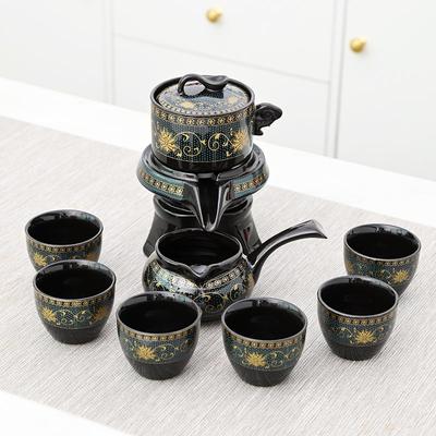 Creative Full Flower Graphite Automatic Tea Set Rotating Time Running Set Retro Ceramic Kung Fu Gifts Lazy Live Stream