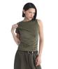 Teulimingbeodeu Double-Layer Asymmetric Shoulder T-Shirt [ Khaki ]