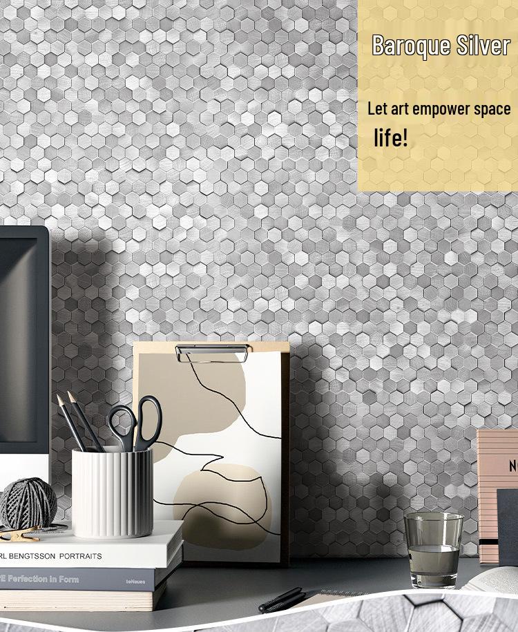 3D Sechseckige Metallmosaik Tapete für Wohnzimmer- und Badezimmerwände