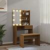 VidaXL Ensemble de Coiffeuse avec LED Table Cosmétique Coiffeuse de Maquillage Table à Bijoux Chambre à Coucher Chêne Marron 3114114