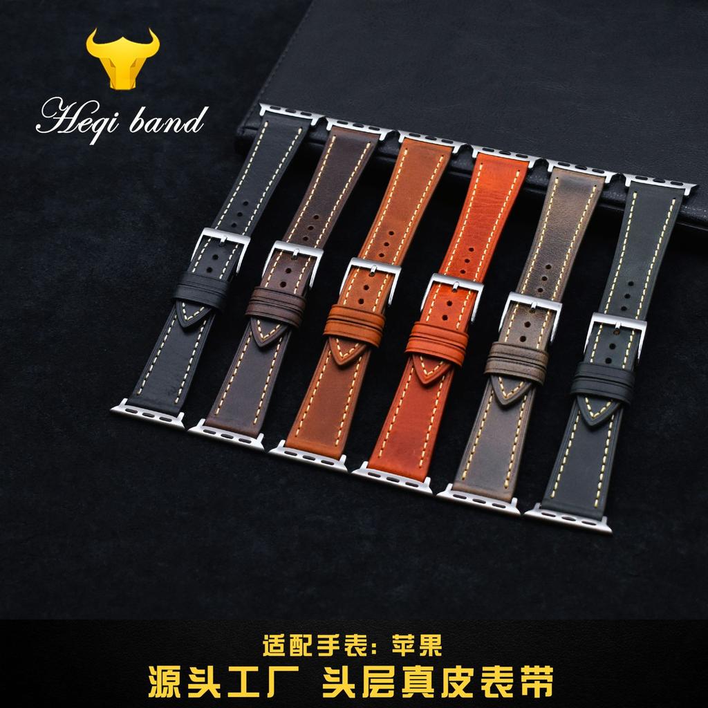 Applicable To Iwatch 1234567 Generation Watch Strap, First Layer Calfskin High-End Pin Buckle Watch Strap