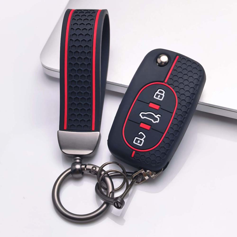 Silicone Car Key Case Cover Fob for A1 A3 A4 A6 A8 Q3 Q7 TT R8 S3 S6 RS3 RS6 C5 C6 B6 B7 3 Button Flip Remote Key Holder