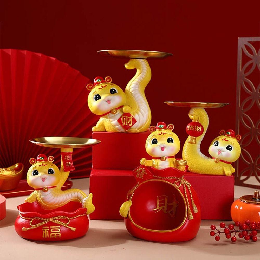 

Handmade Snake Statues Holder Tray Resin Snake Collectible Organizer for Home Style D