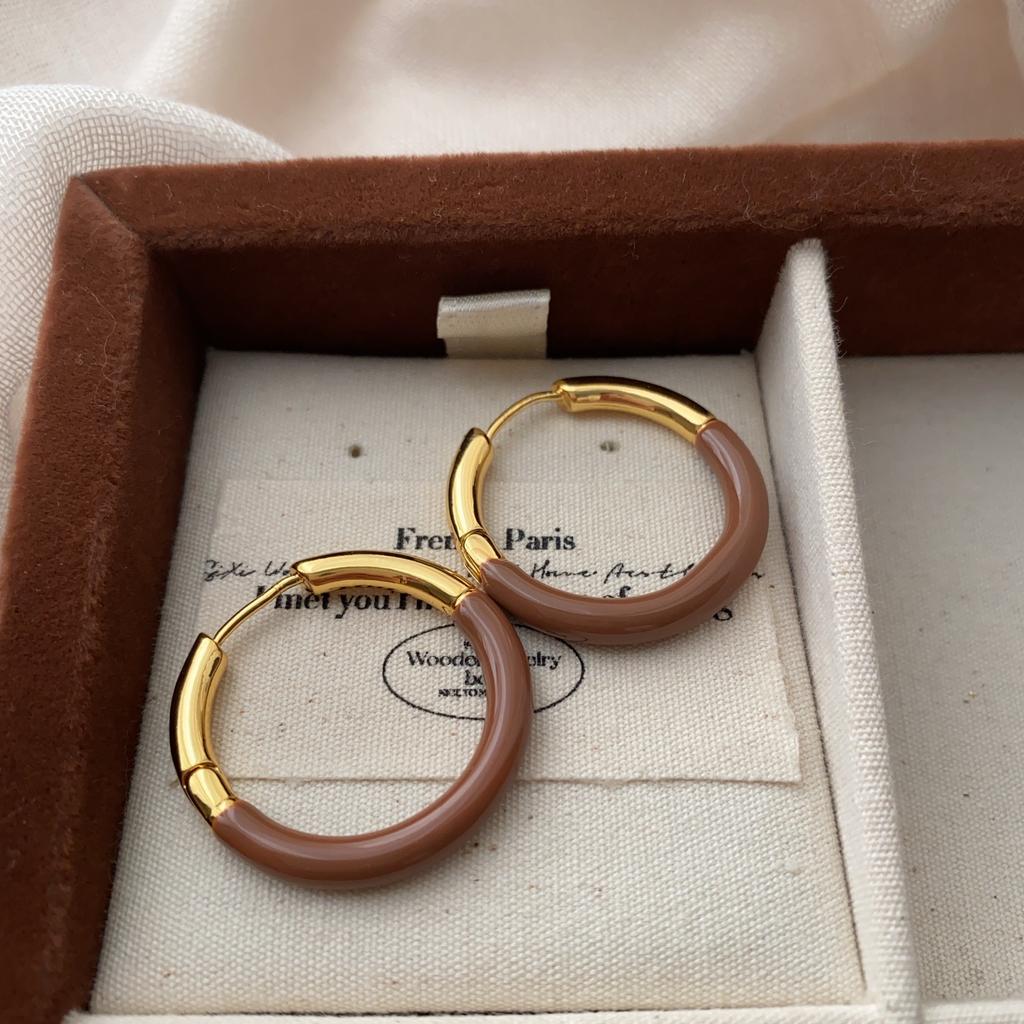 Classic Ring Ear Buckle Earrings Advanced Simple Color Splicing Atmospheric Light Luxury Niche Design Exquisite Temperament Earrings