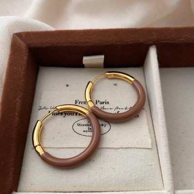 Classic Ring Ear Buckle Earrings Advanced Simple Color Splicing Atmospheric Light Luxury Niche Design Exquisite Temperament Earrings