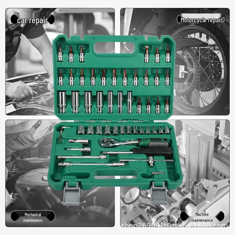 53-Piece 72-Tooth Socket and Ratchet Wrench Set for Car Repair