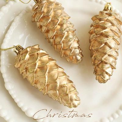 5Pcs 3/6Pcs Christmas Painted Pine Cone Plastic Painted Pine Cone Hanging Pendant Hanging Star Christmas Tree Decoration