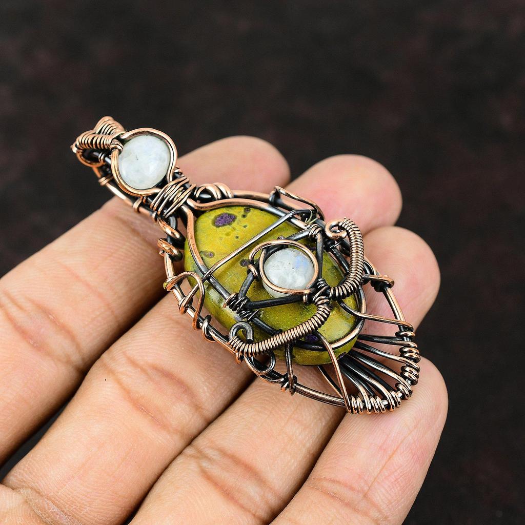Böses Auge Stichtit Kupferdraht gewickelter Anhänger Regenbogenmondstein Schmuck Handgemachter Anhänger Böses Auge Schmuck Edelsteinanhänger Geschenk für Freund
