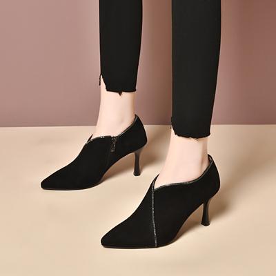 Scarpe singole con tacco sottile a punta da donna, novità primaverile, in pelle di pecora, con strass, stile elegante, scollatura profonda, scarpe alla moda
