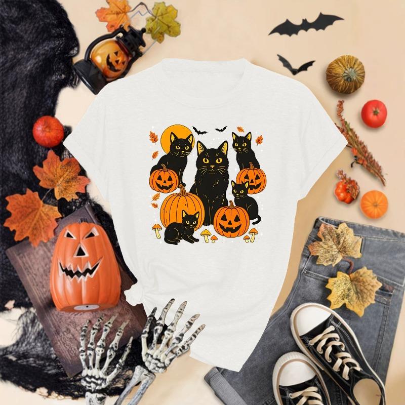Halloween Atmosphere Printing Fashion Casual Short Sleeve Crew Neck Women's T-Shirt