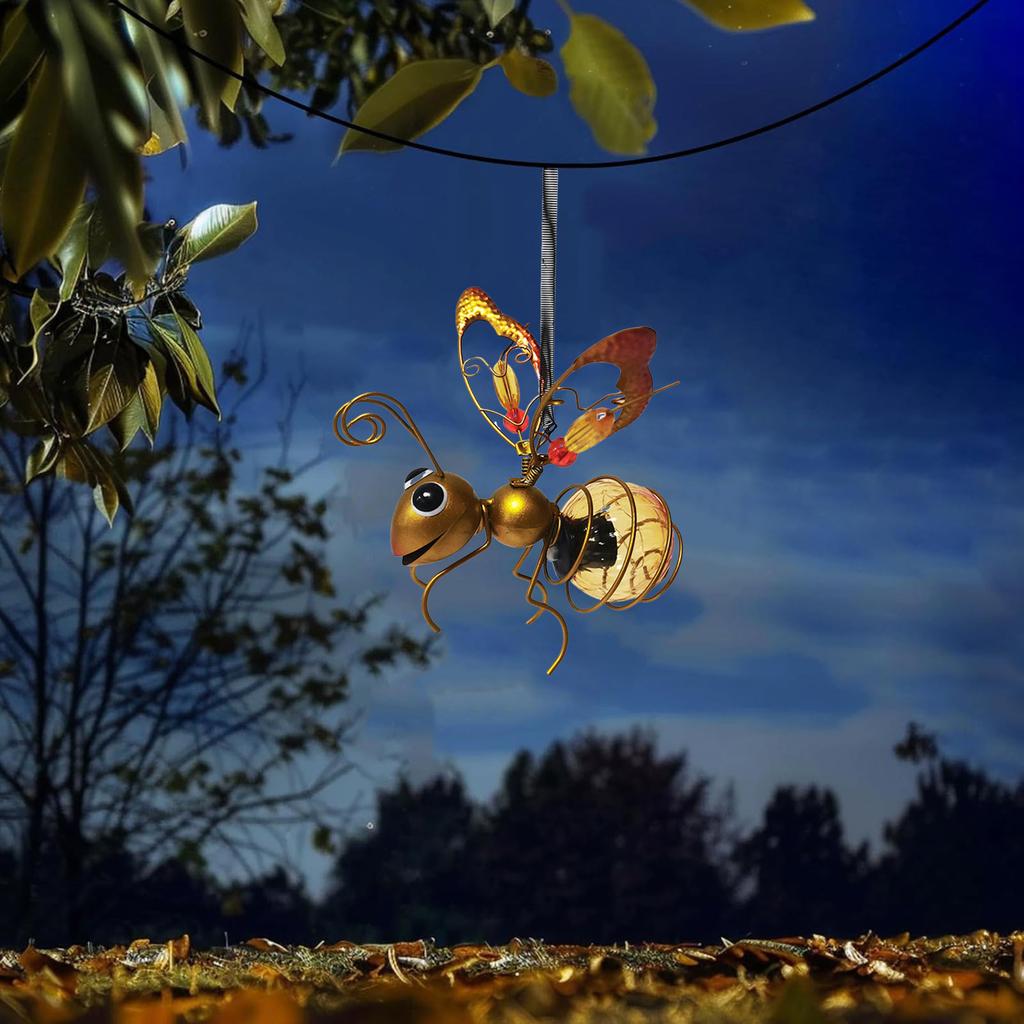 Courtyard Decoration 3d Solar Simulation Outdoor Garden Hanging Ornaments Waterproof Colorful Bee Iron Decoration Pendant