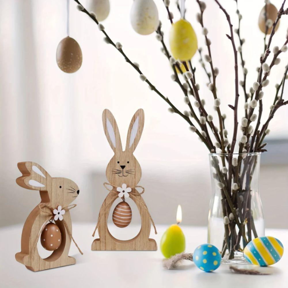 Cute Design Wooden Bunny Wooden Material Easter Standing Rabbit  Party Decorations