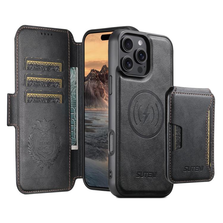 Suteni Q06S3 3-in-1 Splicing Detachable Vertical Flip Wallet MagSafe Leather Phone Case