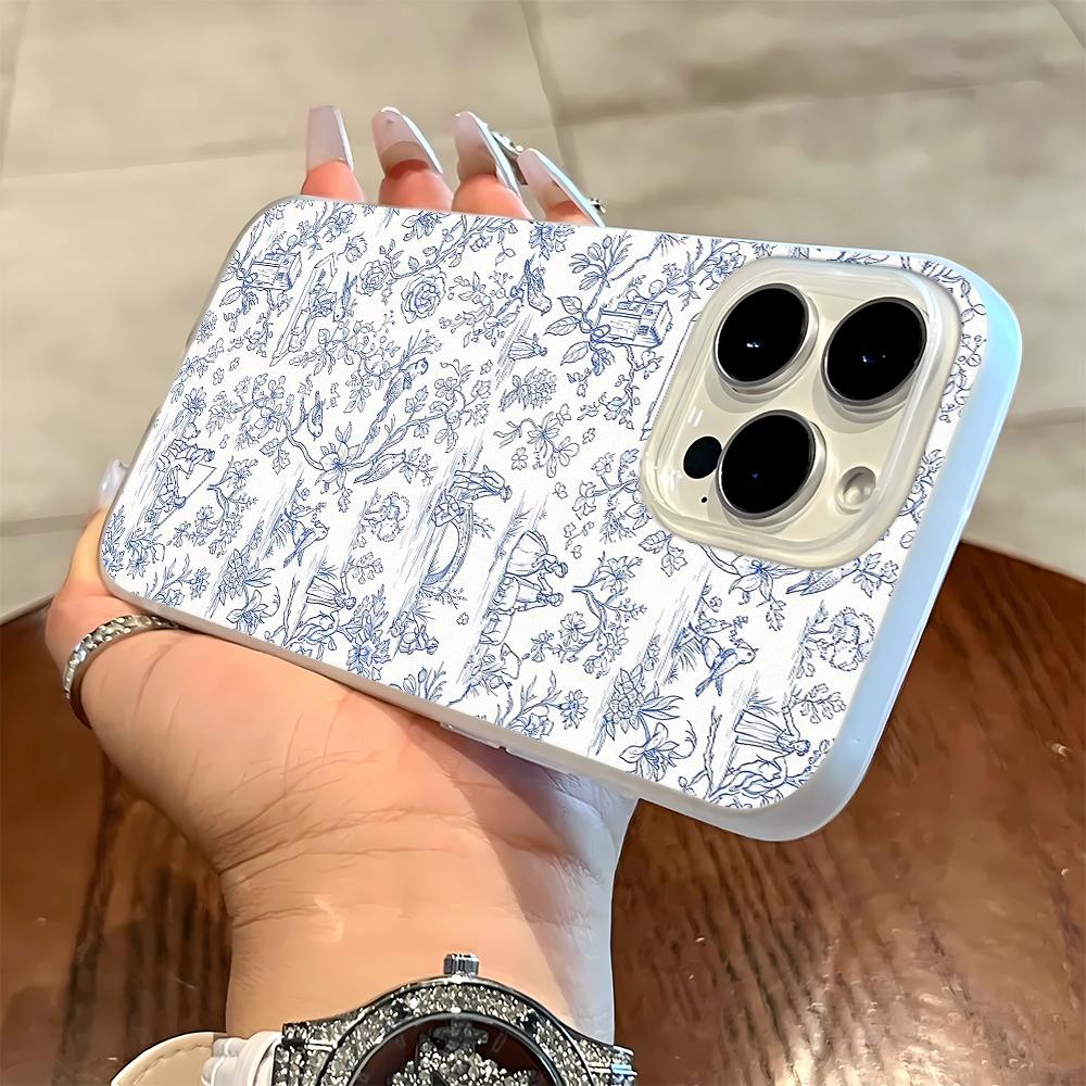 Blue Floral Design Soft Phone Case For IPhone 17 16 15 14 13 12 11 Pro Max 7 8 XR XS Transparent Silicone Soft Cover Case iphone 11 Pro