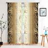 2 stk., gullfargede gardiner med nordisk bladtrykk - semi-mørkleggende - egnet for stue, soverom, kjøkken, hjemmedekorasjon