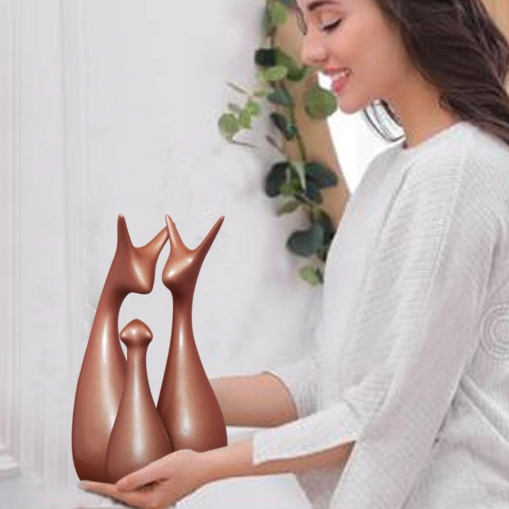 Muted Metallic Matte Home Decor Lucky Deer Family Ceramic Figurine | Launched for The First Time In India - (Set of 3, Bronze)
