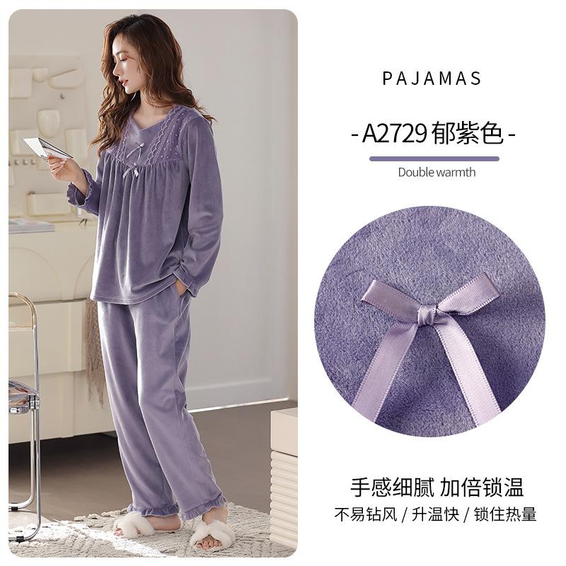 Pajamas Women'S Spring And Autumn Coral Fleece Thin Fleece Warm Women'S Winter Island Fleece Autumn And Winter Flannel Can Be Worn Outside Loungewear