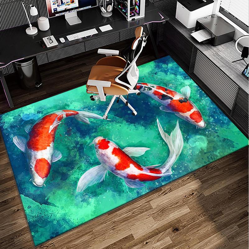 Koi Fish Artwork Office Rug Chair Mat, Entryway Carpet, Suitable for Front Door, Bedroom, Living Room, Desk, Holiday Gift