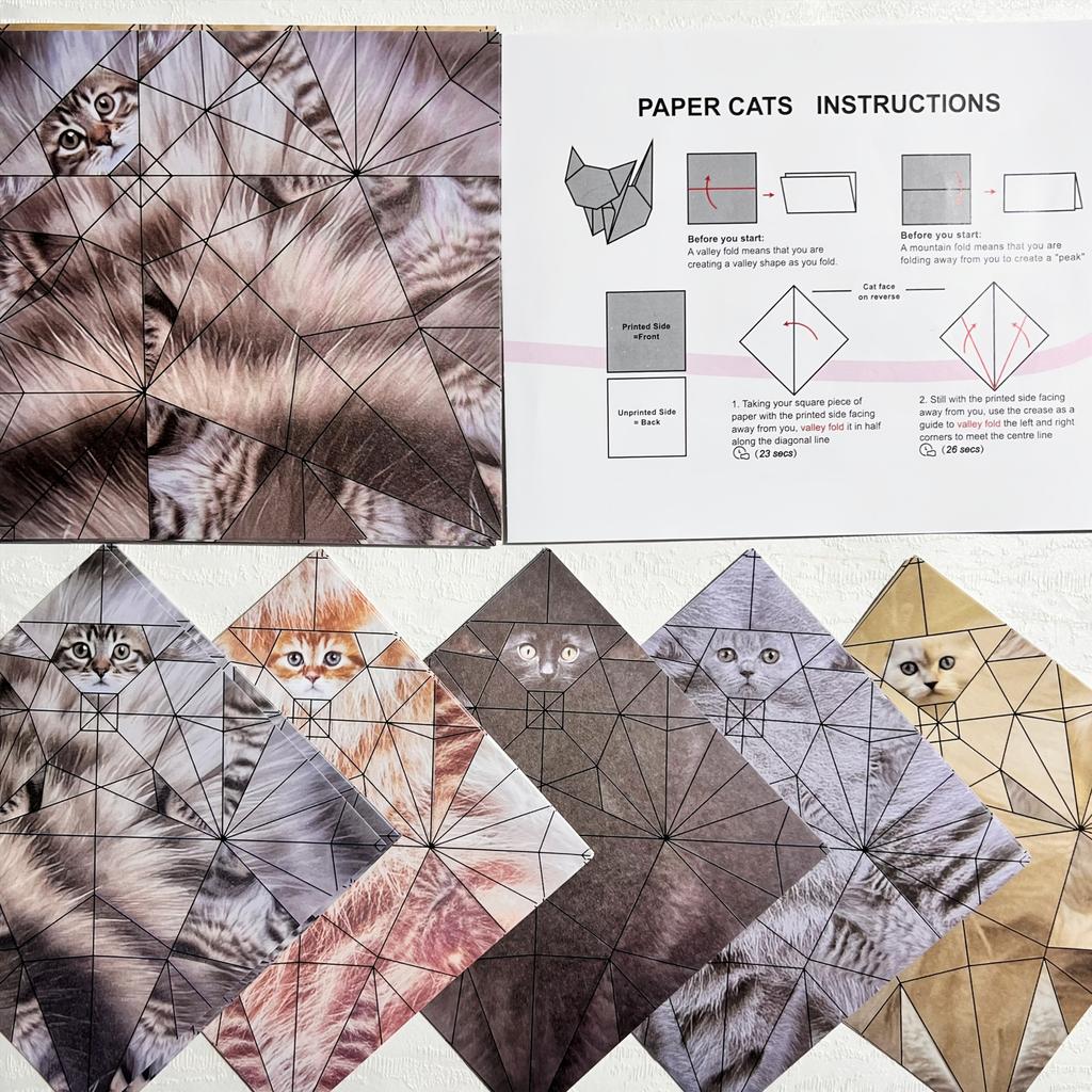New Style Creative DIY Paper Cats 50pcs DIY Paper Cat and Dog Models Cute Printed Origami Animal Decor Foldable Animal Origami