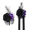 Black Feather Rose Corsage & Wrist Flower Set 2pcs Wedding Halloween Party Faux Floral Accessories