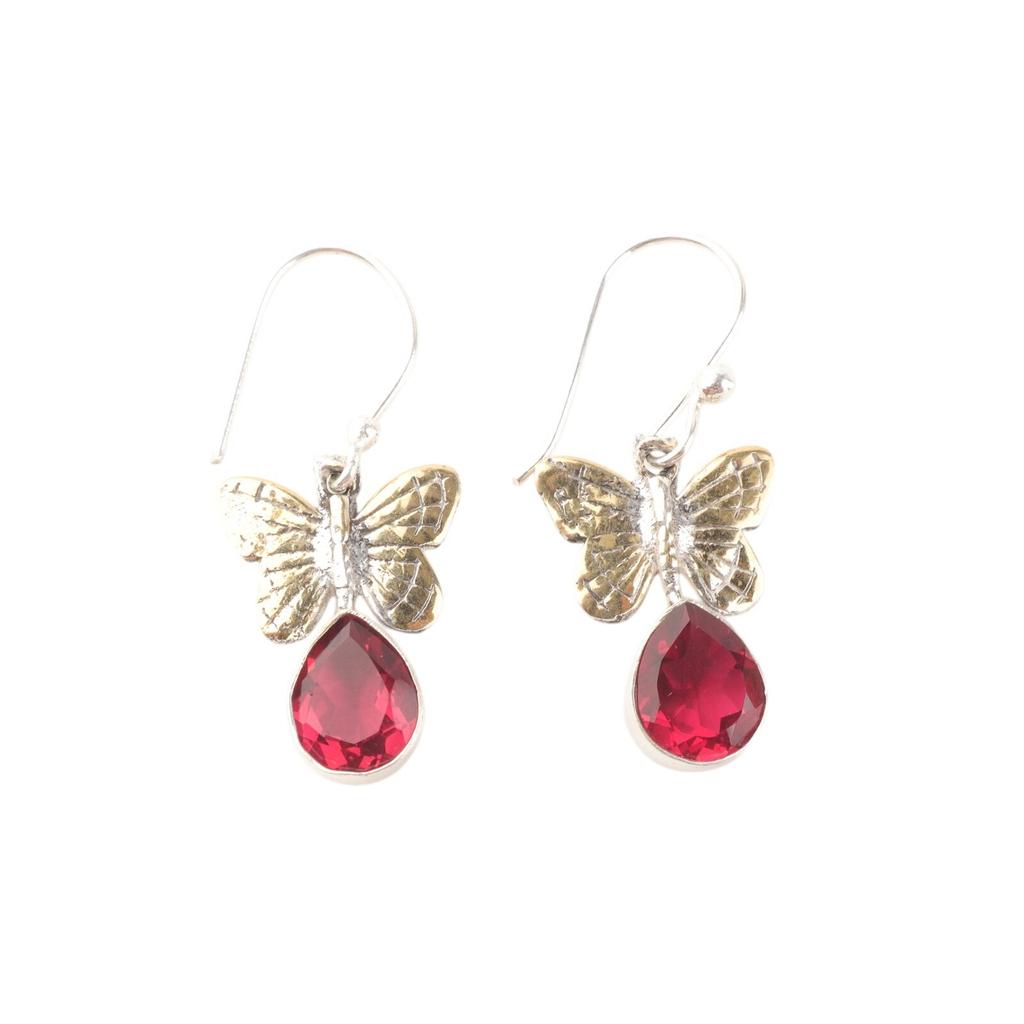 Natural Pink Rubellite Gemstone 925 Sterling Silver Handmade Hook Earrings 1.3" EE-155-4