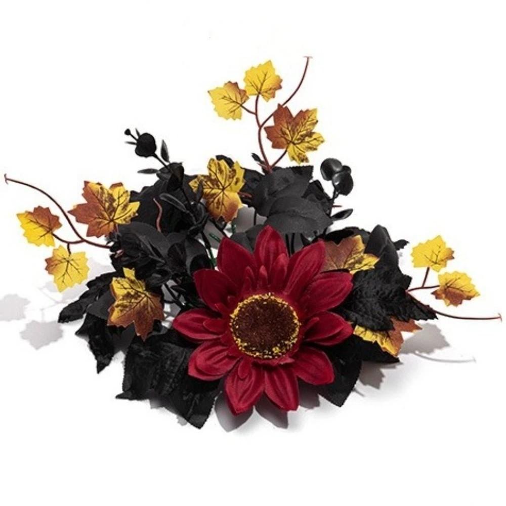 Halloween Theme Maple Leaf Candle Holder Wreath Handmade Pillar Ring Wreath Fireplace Decoration