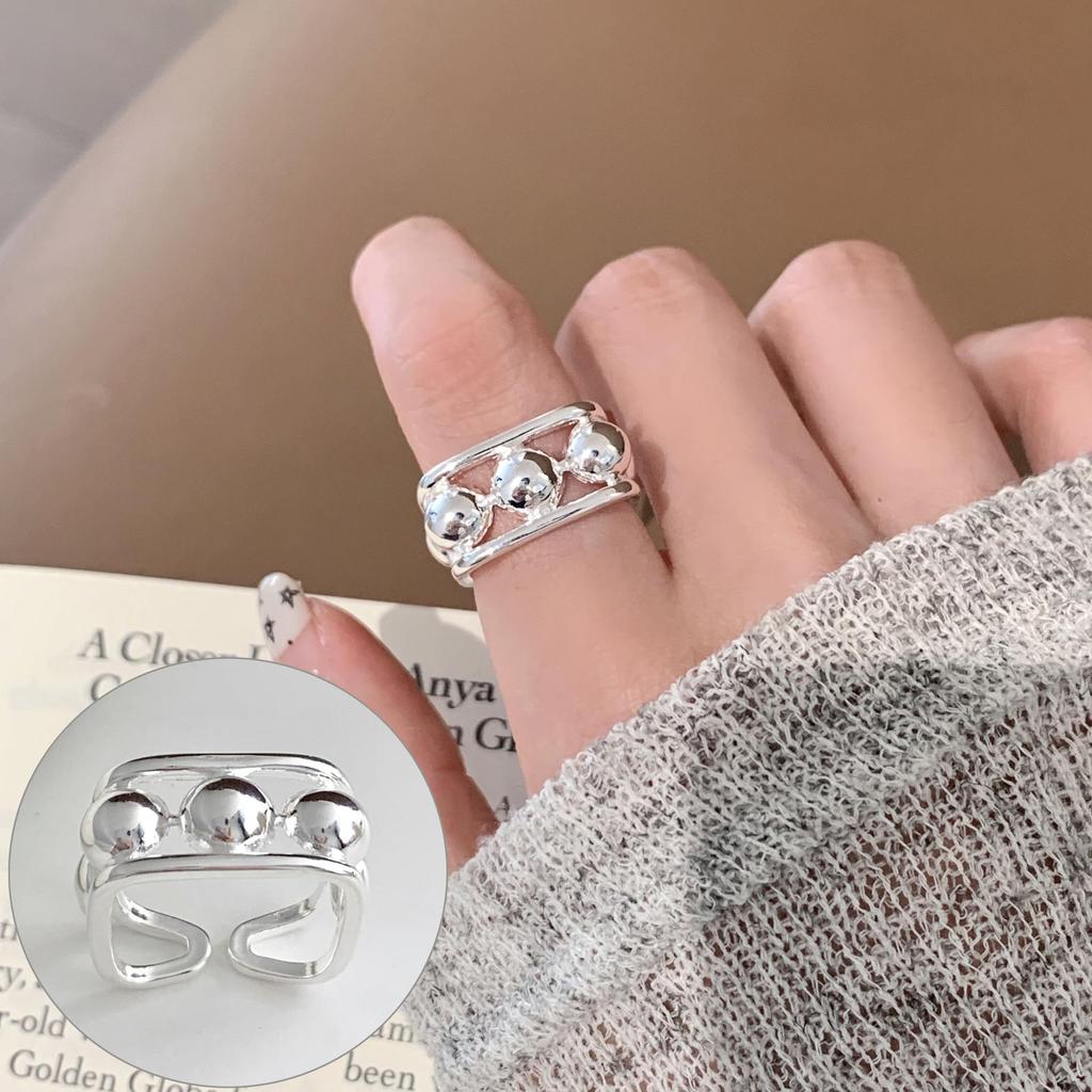 Korean Retro Geometric 925 Silver Plated Open Ring for Women