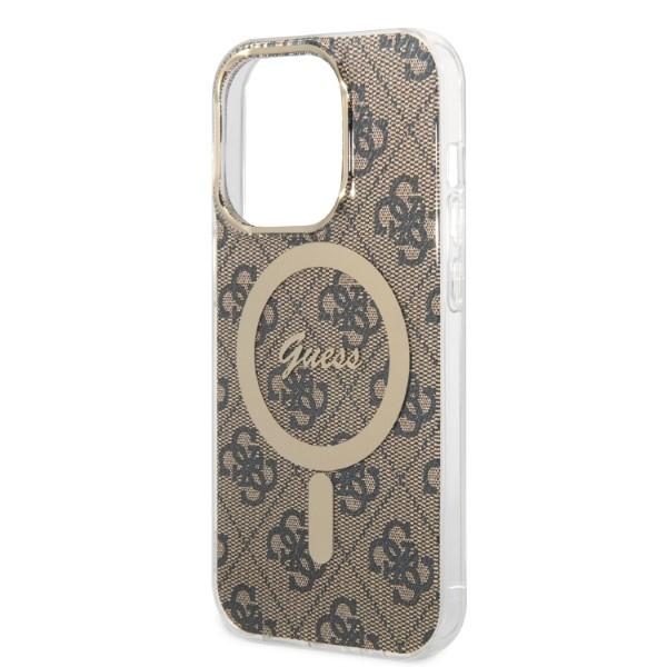 Guess GUBPP14XH4EACSW Hülle+Ladegerät Set iPhone 14 Pro Max 6,7" braun/braun Hartschale 4G Print MagSafe