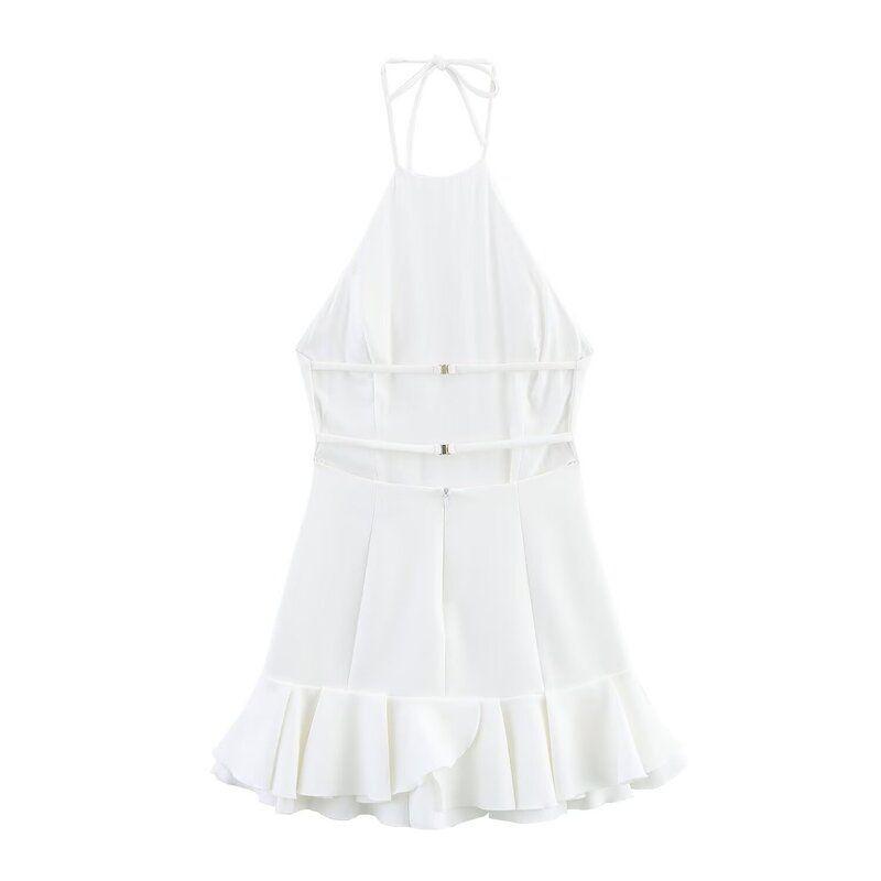 Western Style 2025 Summer New Women clothes Versatile Laminated Decorative Neck Collar Mini Dress 3560536