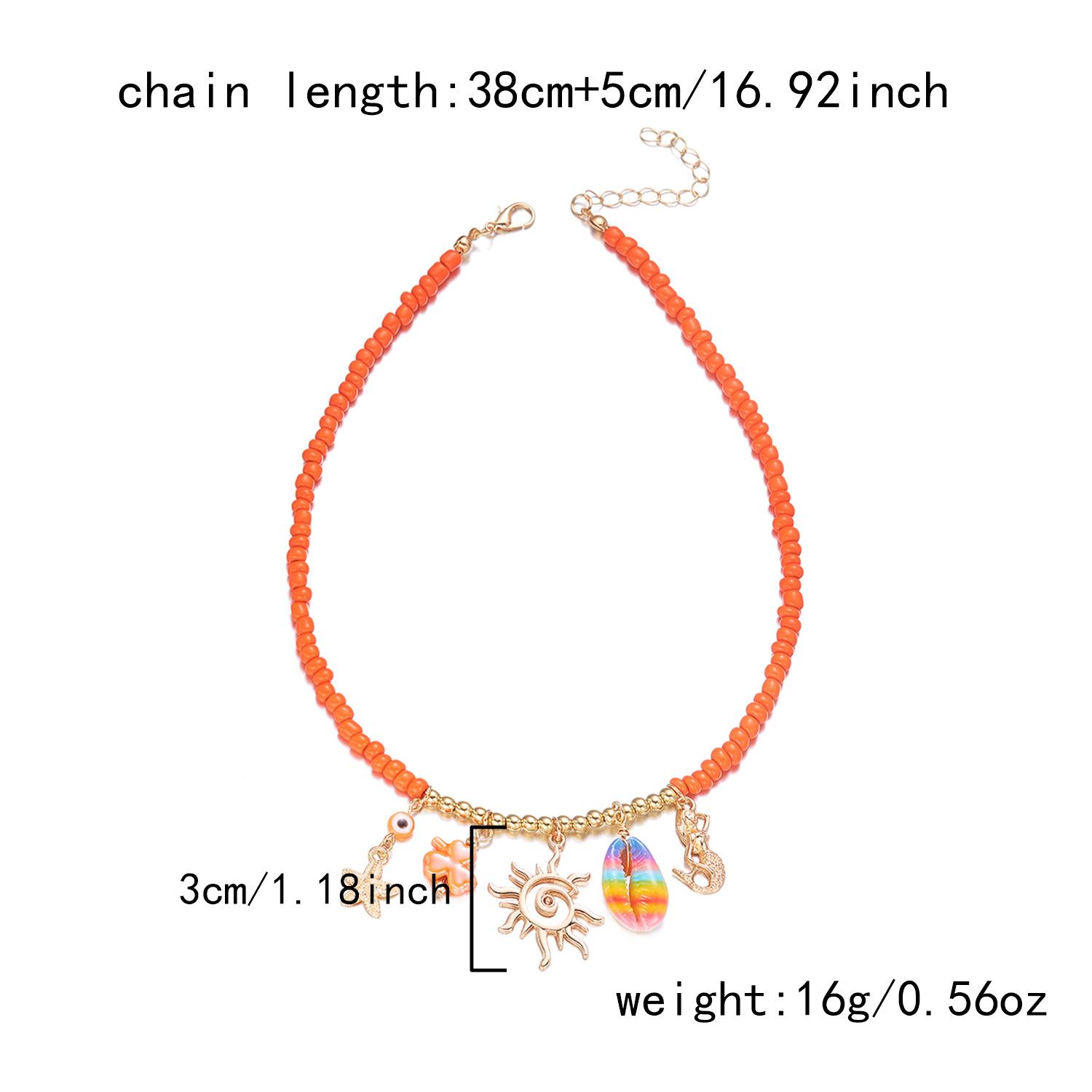 Bohemian island vacation style conch and coral beaded necklace for women, summer dopamine choker 1