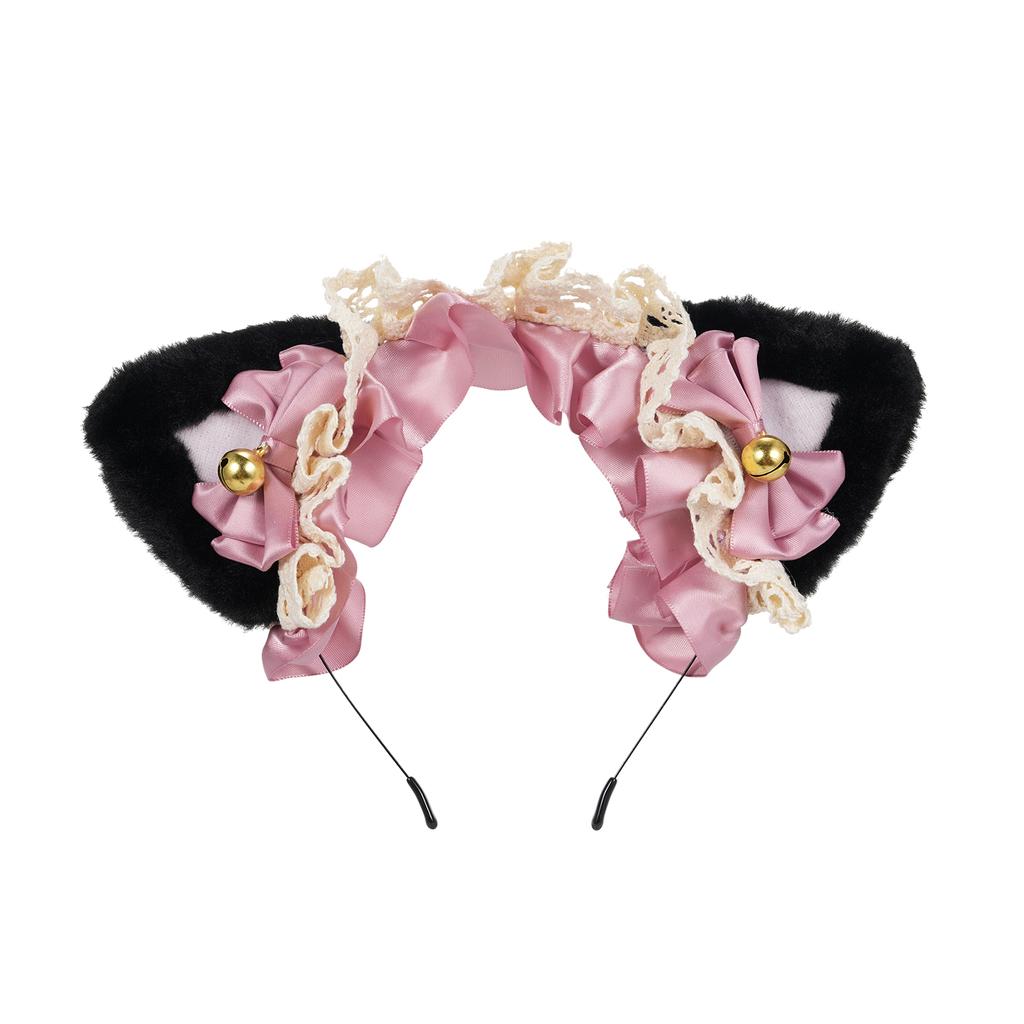 Fluffy Cat Ears Headdress Ribbon Headband Cute Hair Ornament Hair Accessory Lace Cat Ears Hairband