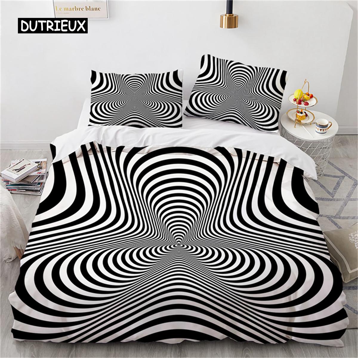 

Bed Cover Psychedelic Spiral Swirl Quilt Cover Abstract Art Black White Geometric Checkered Bed Ensemble for Bedroom Decoration EU single(135x200cm)