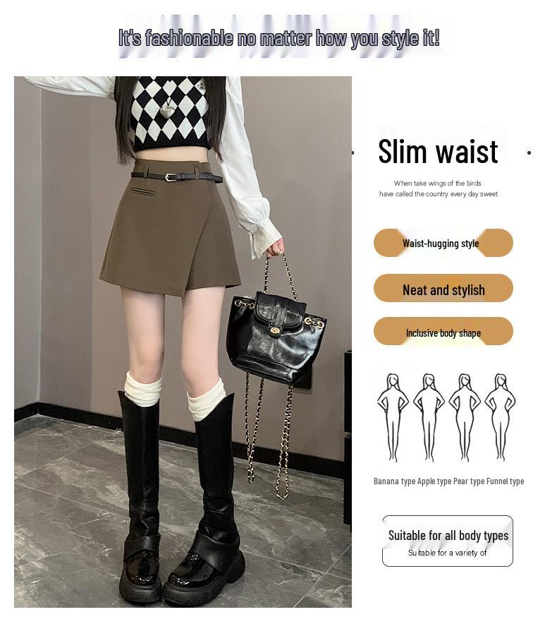 Coffee High-Waisted A-Line Irregular Culottes Skirt - Women's Spring 2025 Trend