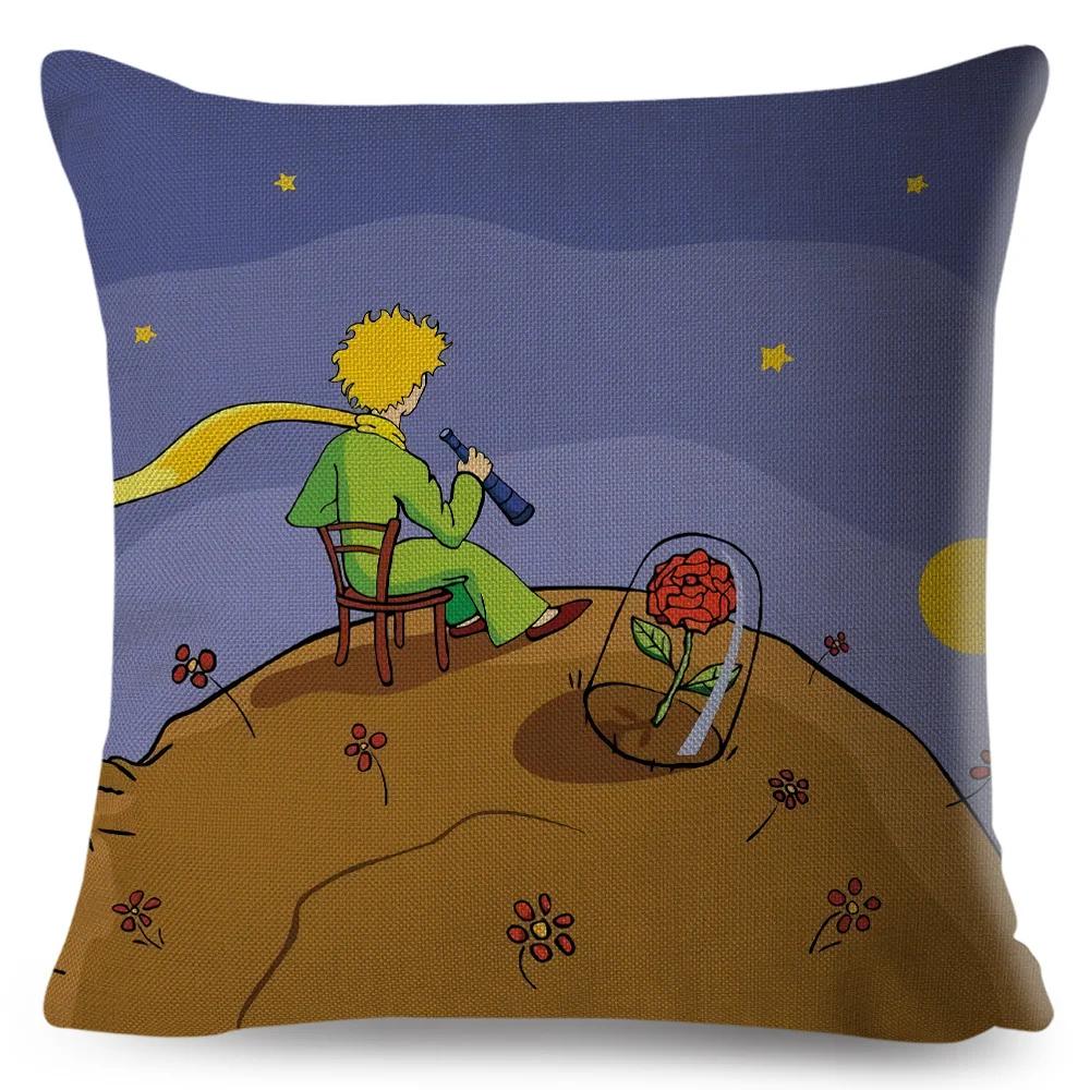 Little Prince Pillow Case Decor Cartoon France Anime Print Cushion Cover for Sofa Home Children Room Linen Throw Pillowcase