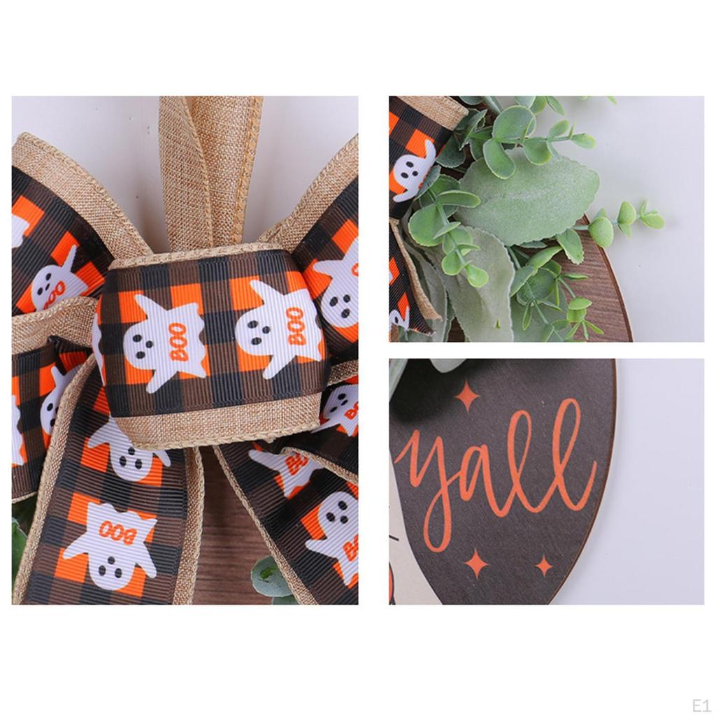 Halloween Wooden Hanging Sign Boo Ghost Door Hanger with Bow Decorative Front