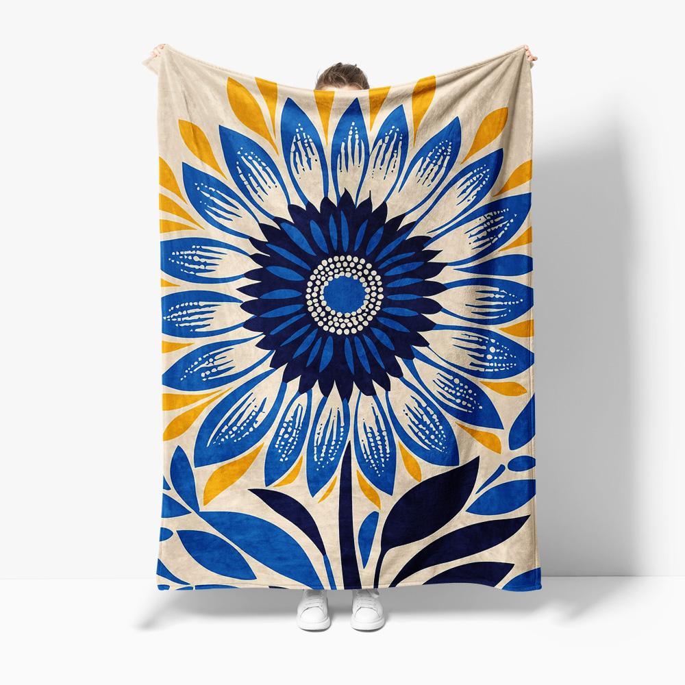 

Blue geometric floral pattern Flannel printed blanket suitable for all seasons suitable for living room office sofa and travel 75x90cm28x39in