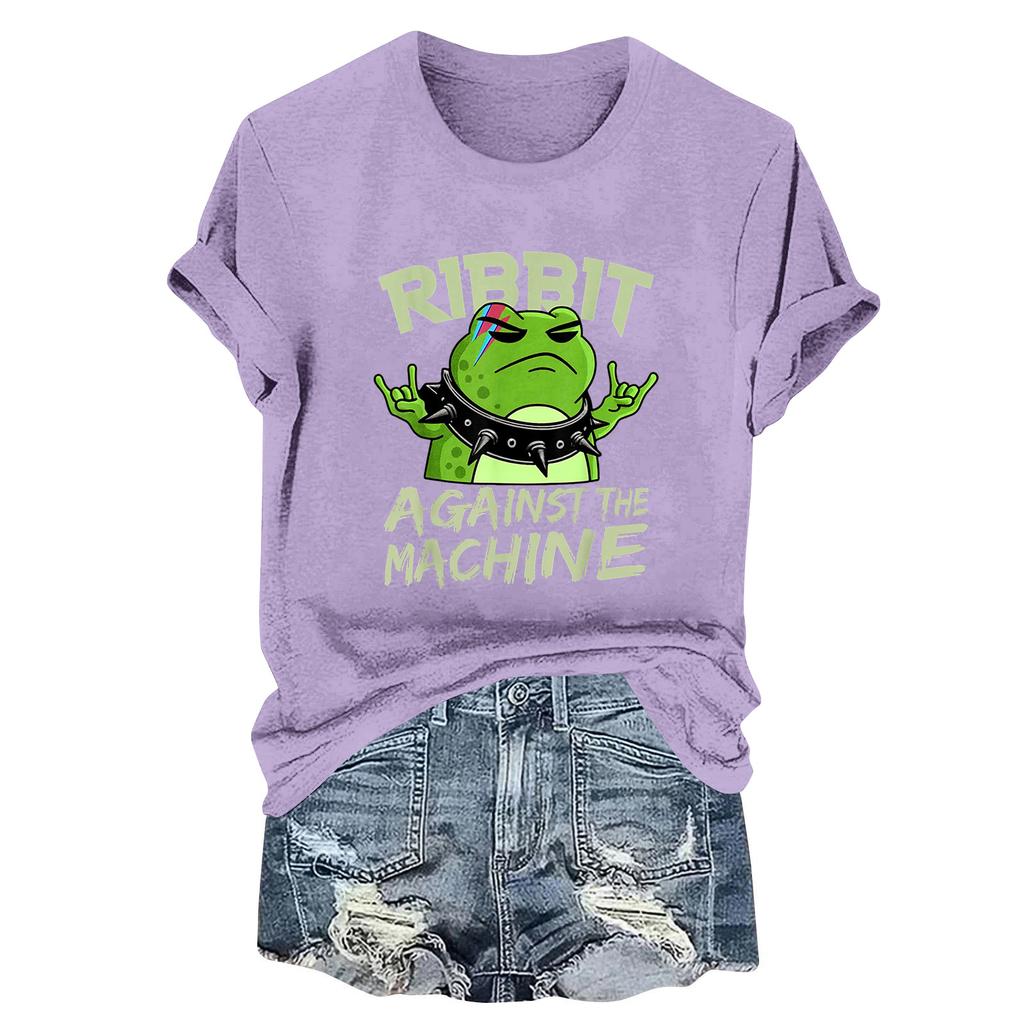 Women's Fashion Casual Printed Round Neck Short Sleeved Pullover T-Shirt Top