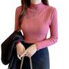 Autumn and winter versatile simple semi-turtleneck sweater with women's solid color slim and thin knitted bottoming shirt splicing design
