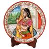 Paradise Lady Figure Painted Round Shape Marble Showpiece Plate with Stand (22.95 cm x 1.3 cm x 22.95 cm)