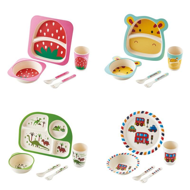 Creative Bamboo Fiber Children's Tableware 5-piece Set for Kindergarten Baby